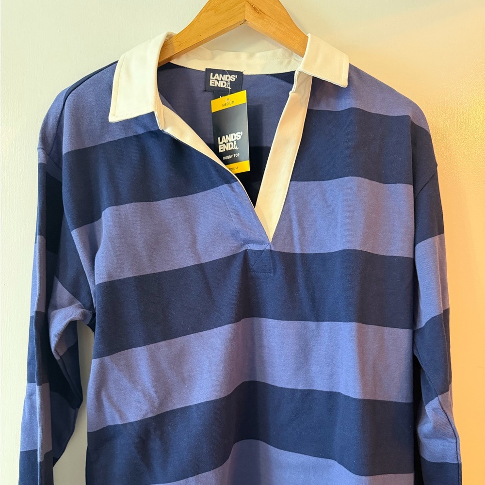 Lands' End Navy and Blue Rugby Top